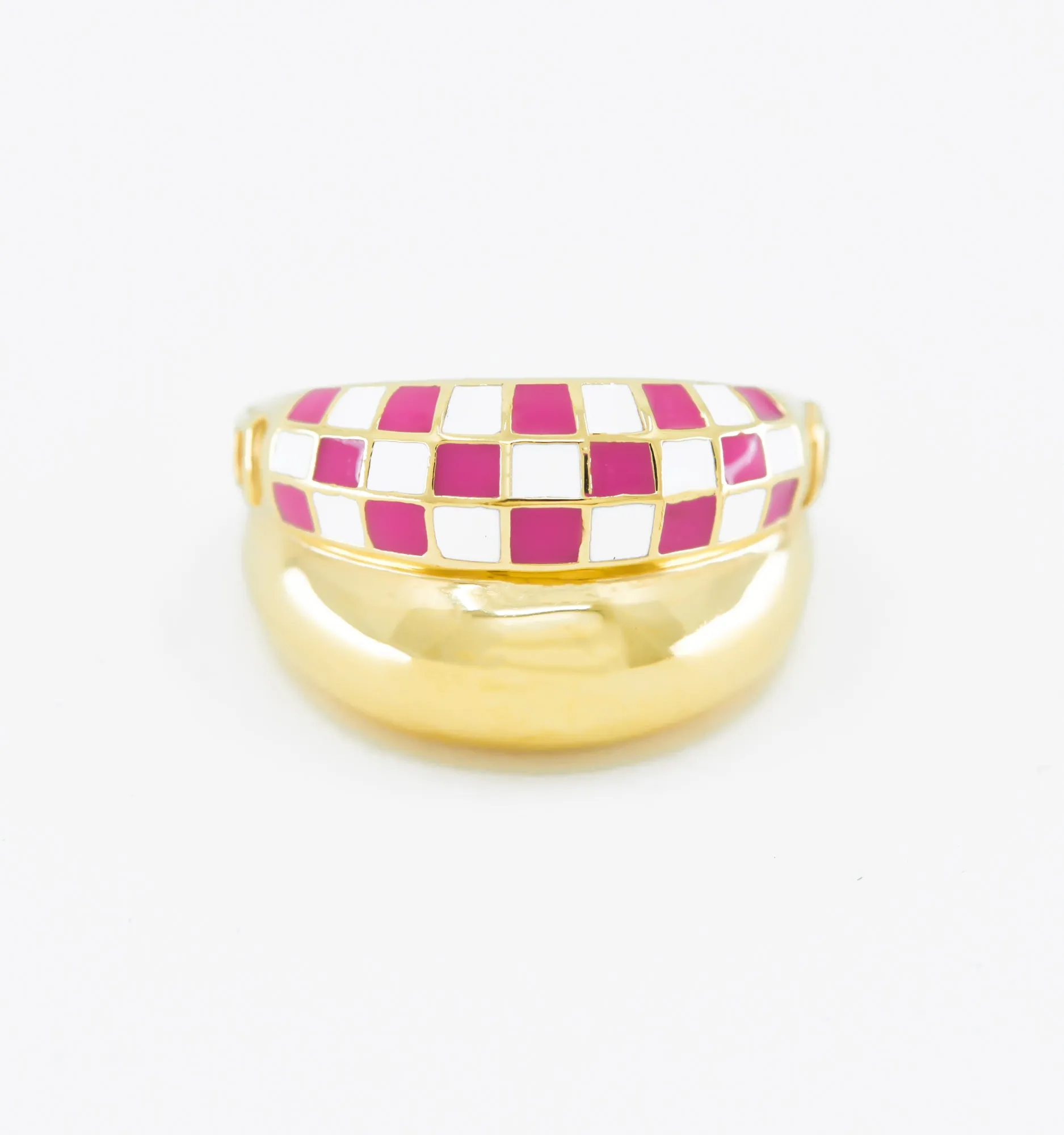 Double Checker Ring - Pink And White