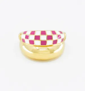 Double Checker Ring - Pink And White