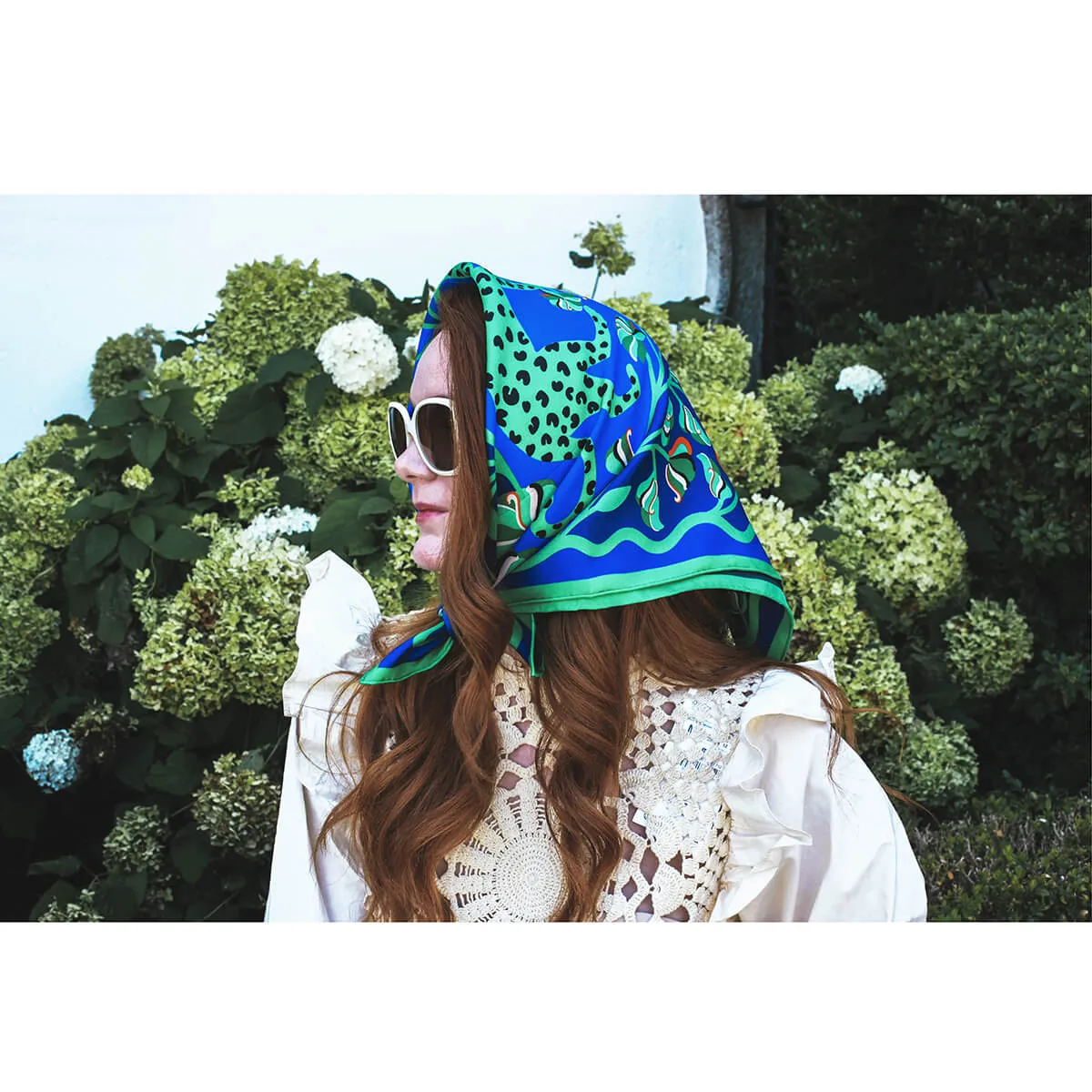 Double Sided Silk Scarf Of Leopards In The Verdant Wild