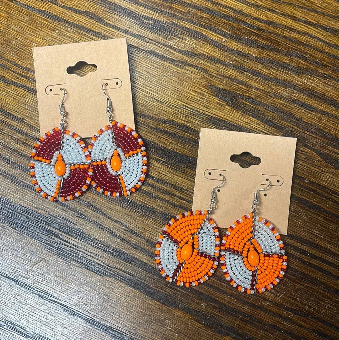 Earrings in Peacock Orange and Reds