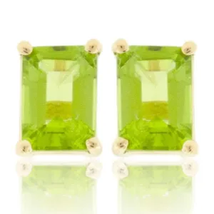 Emerald Cut Peridot Stud Earrings