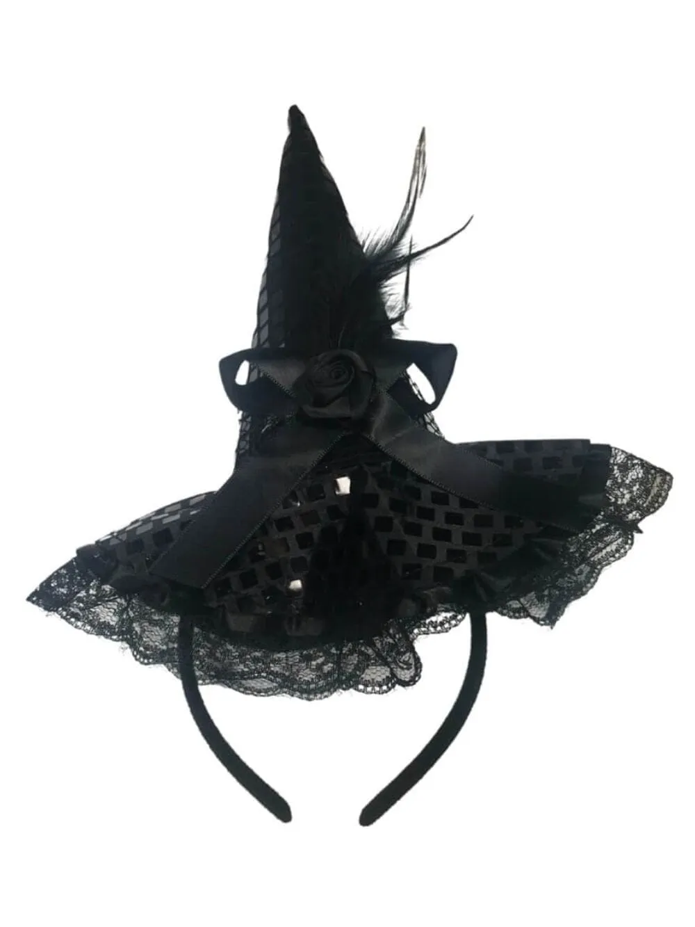 Fancy Black Witch Headband Hat Kid or Adult Costume Accessory