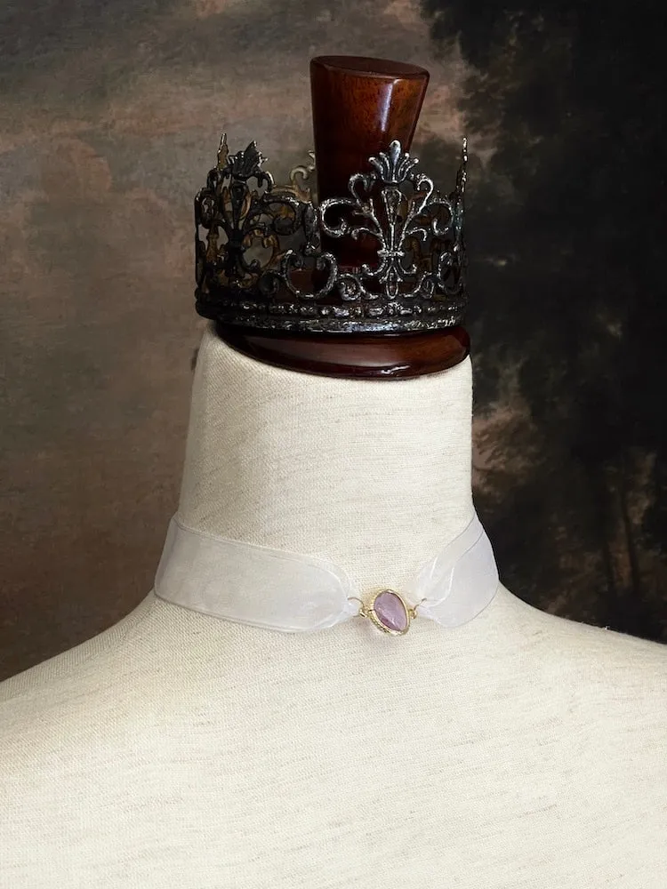 Fantasy Ribbon Choker-Necklace with Pastel Purple Gem