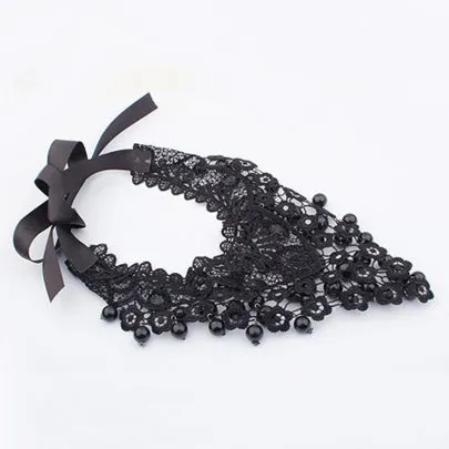 Fathion Black Beads Design Lace Flower Necklace