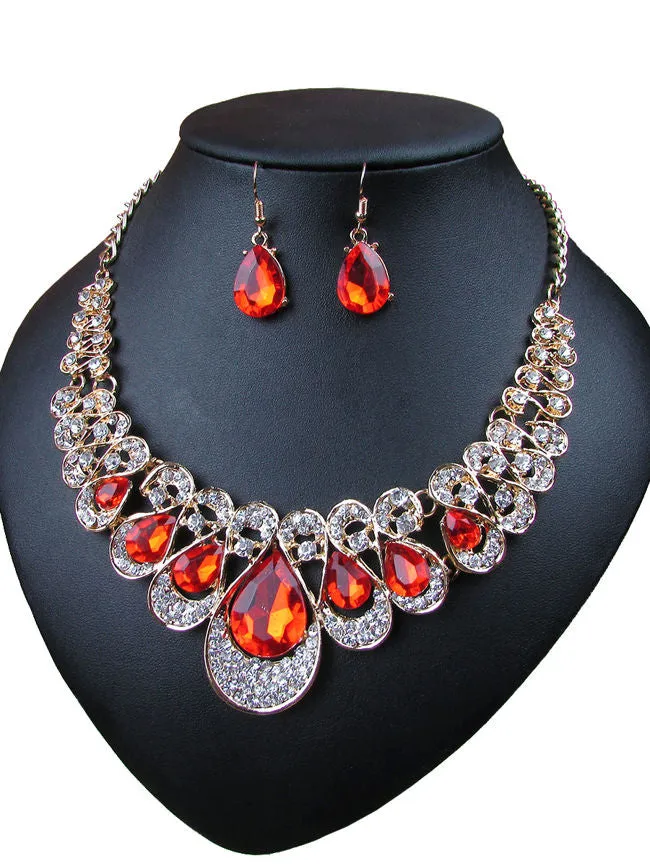 Fathion Multicolor Drop Crystal Necklace Sets