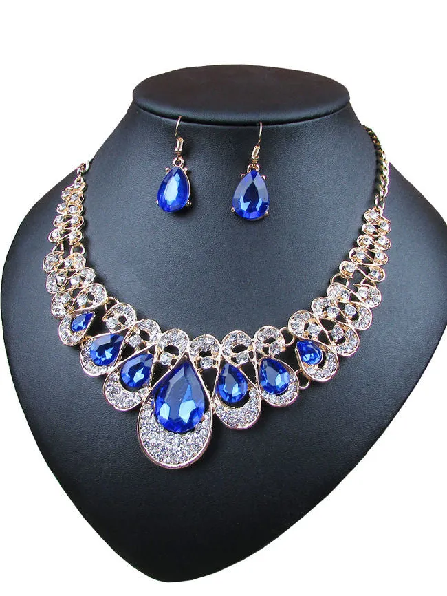 Fathion Multicolor Drop Crystal Necklace Sets