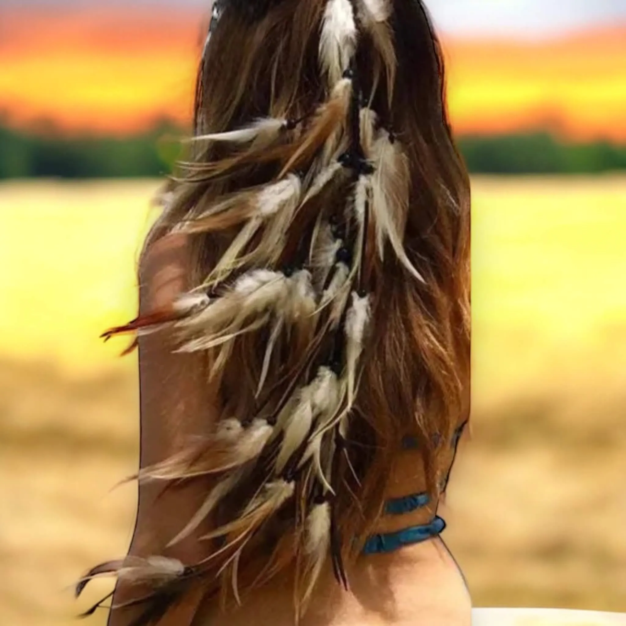 Festival Long Feathers Beaded Hair Comb