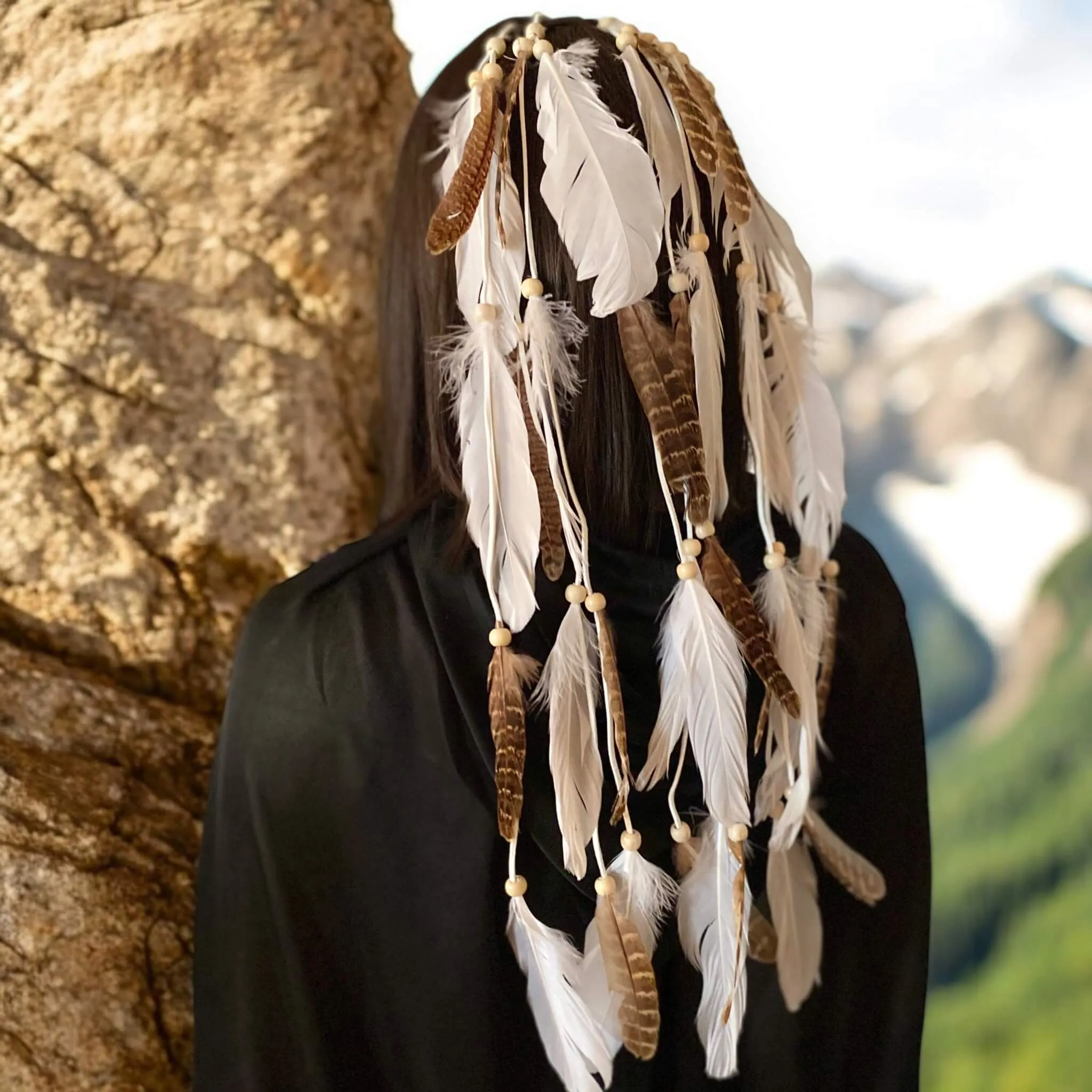 Festival Long Feathers Beaded Hair Comb