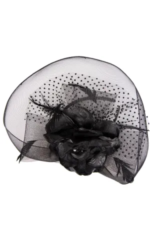 Flower Net and Feather Wide Fascinator with Headband