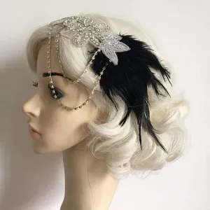 Gatsby Flapper Headband 20's rhinestone pearls art deco headband 1920's Headpiece fascinator, Bridal Headband, Crystal Ribbon Headband