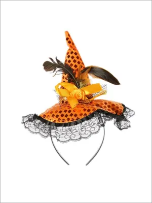 Girls Orange Sequin Pumpkin Fairy Headband Hat