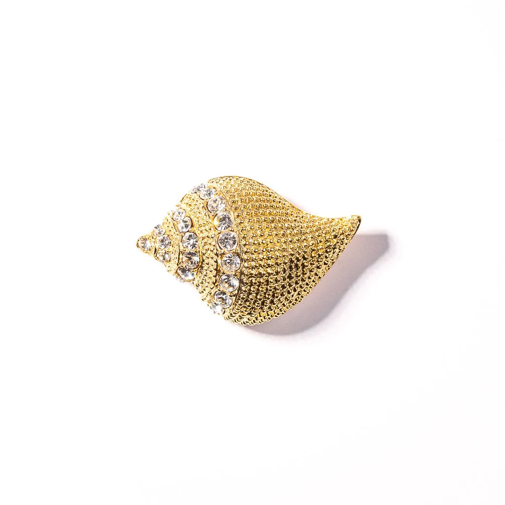 Gold and Crystal Seashell Pin