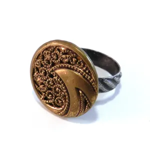 Golden Wave - Antique Button Ring - Size 8 1/2