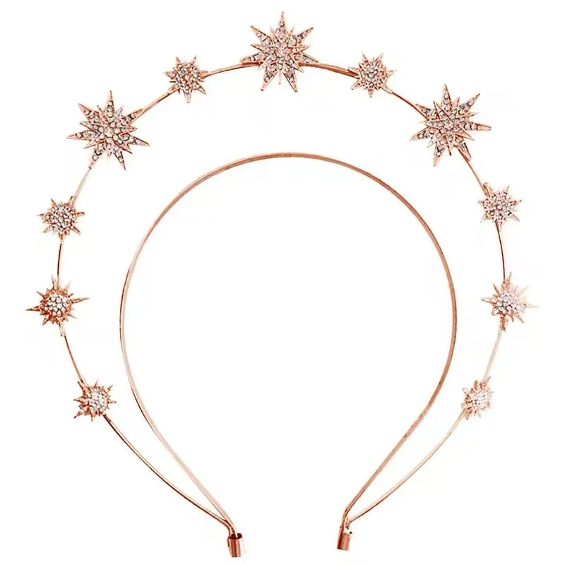 Gothic Goddess Spiked Star Halo Crown Festival Headdress Headband - Rose Gold Style 6