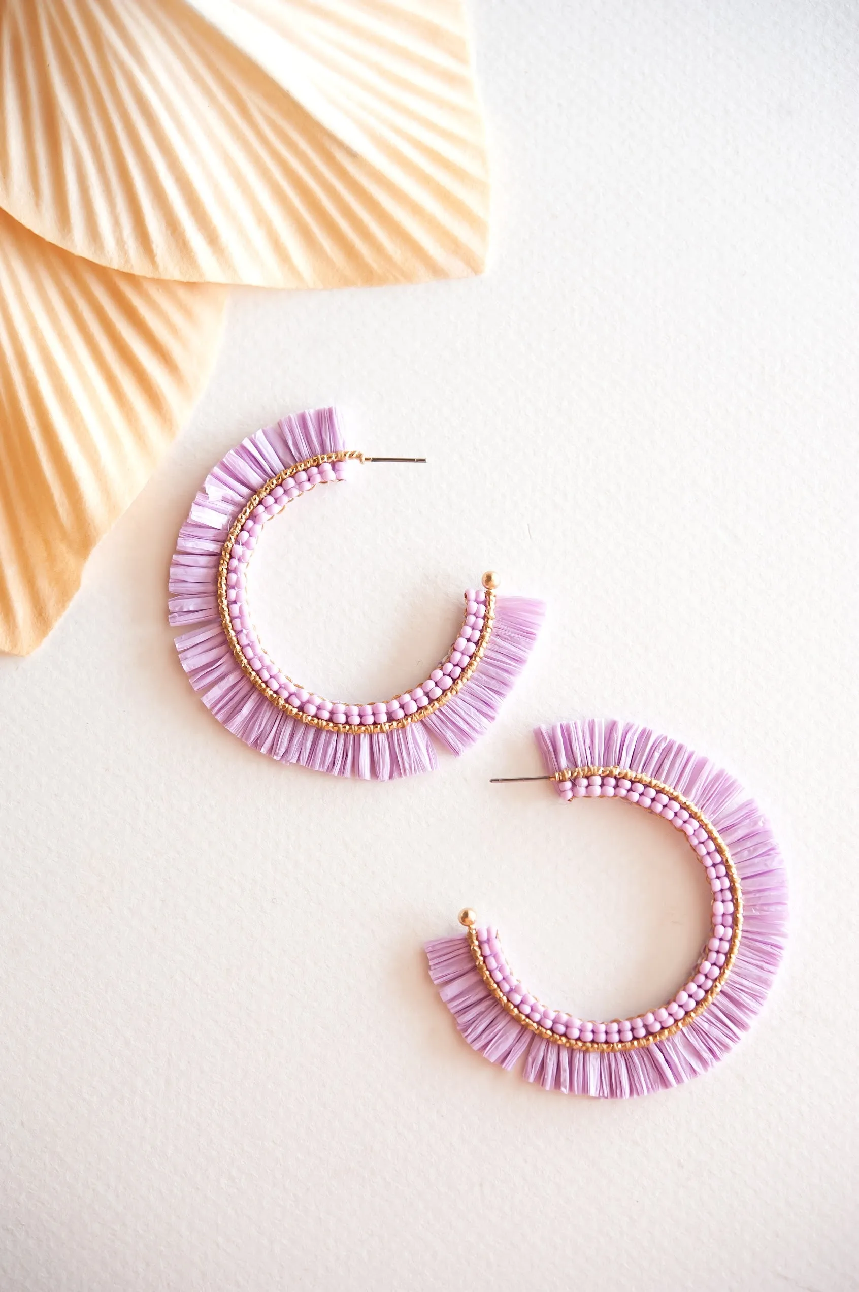 Gracie Rattan Fan Hoops | Tropical Vacation Earrings | Colorful Rattan Hoop Earrings