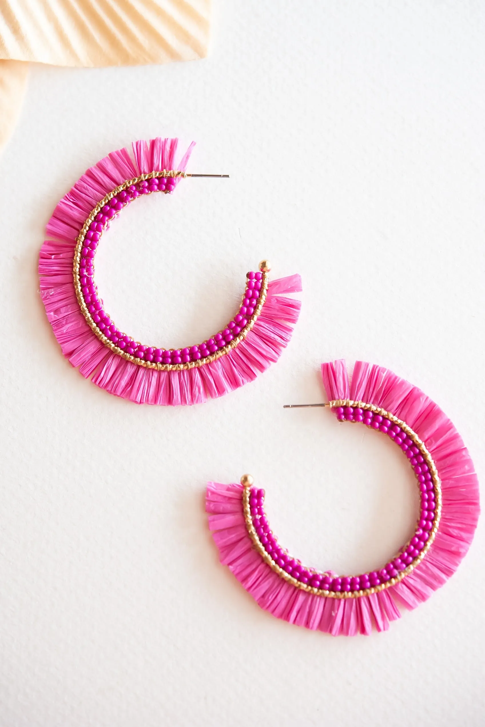 Gracie Rattan Fan Hoops | Tropical Vacation Earrings | Colorful Rattan Hoop Earrings