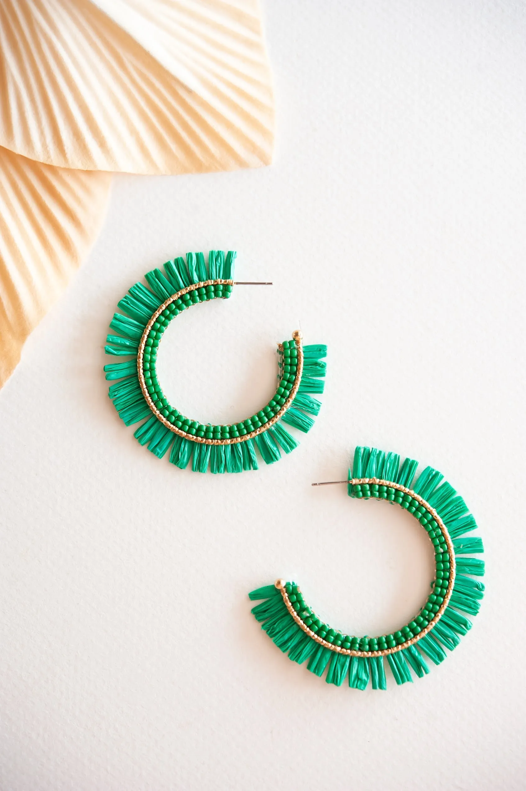 Gracie Rattan Fan Hoops | Tropical Vacation Earrings | Colorful Rattan Hoop Earrings