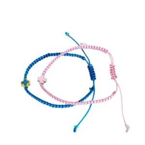 Greek Cross cord bracelet handmade Pink or Blue