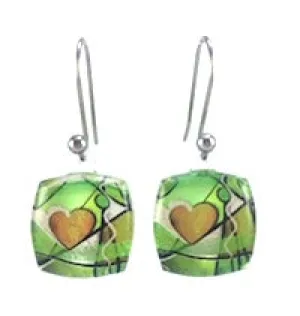 Green Exotic Heart Earrings