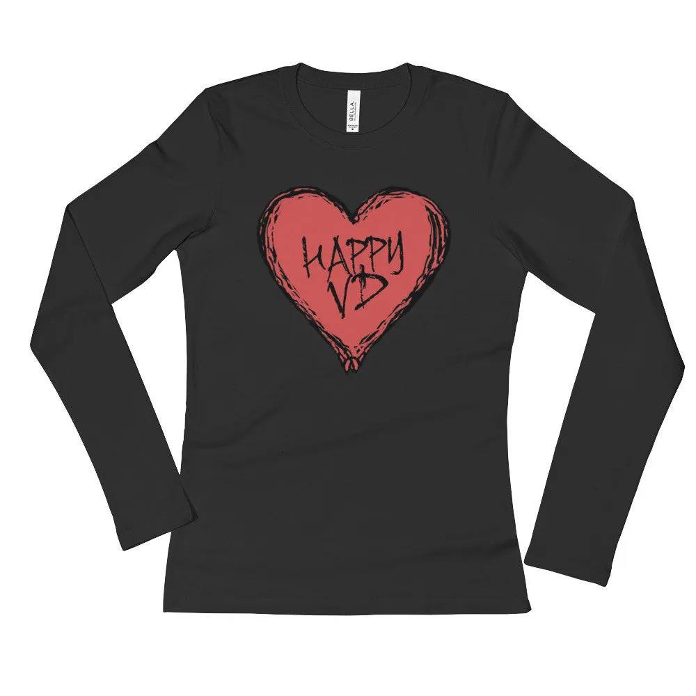 Happy VD Valentines Day Heart Fitted Long Sleeve Shirt