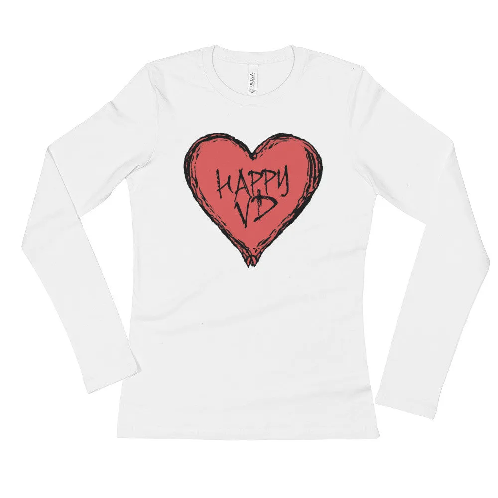 Happy VD Valentines Day Heart Fitted Long Sleeve Shirt