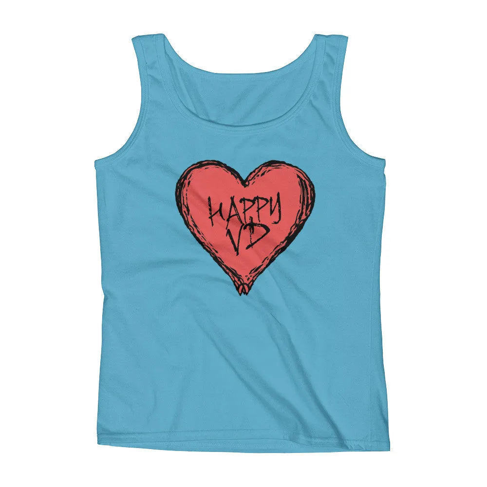 Happy VD Valentines Day Heart Fitted Tank Top