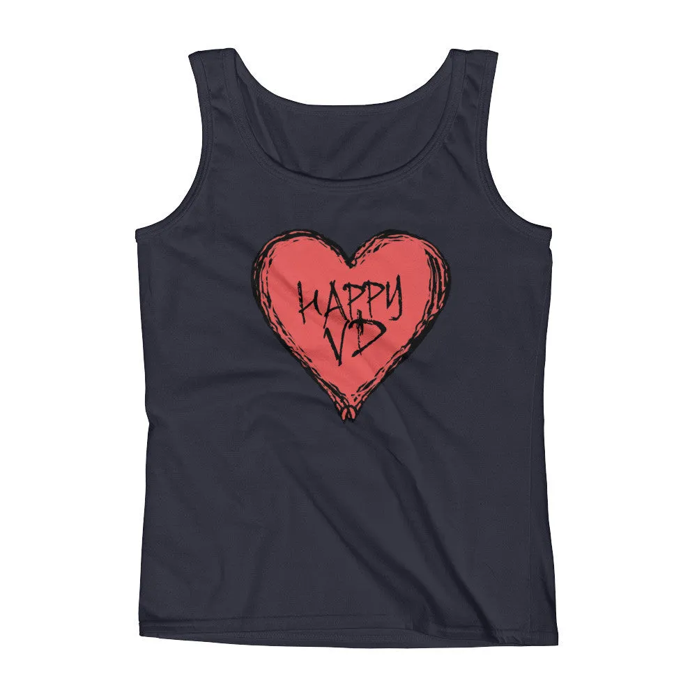 Happy VD Valentines Day Heart Fitted Tank Top