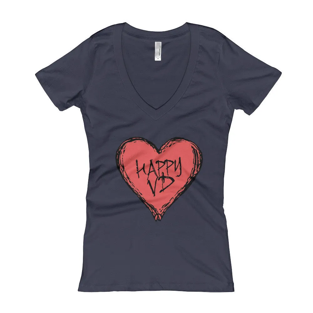 Happy VD Valentines Day Heart Fitted V-Neck T-Shirt