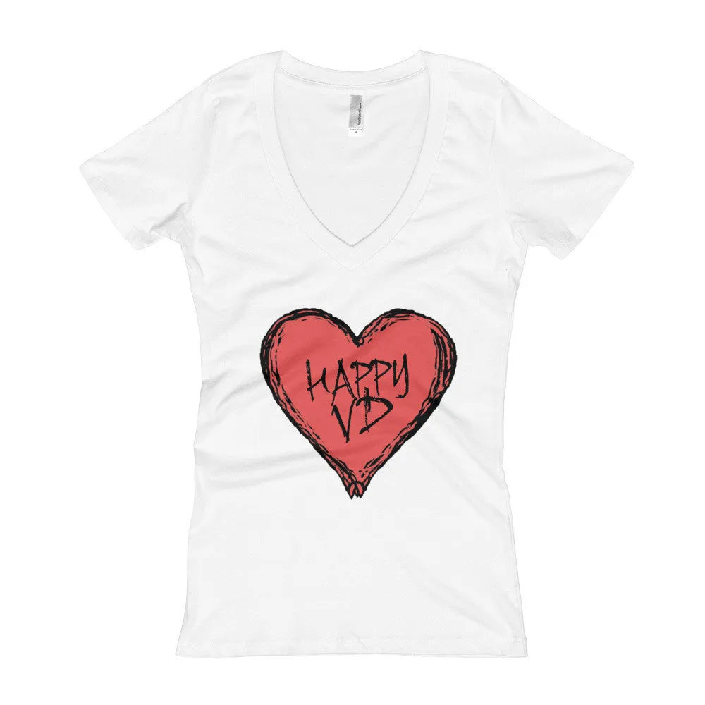 Happy VD Valentines Day Heart Fitted V-Neck T-Shirt