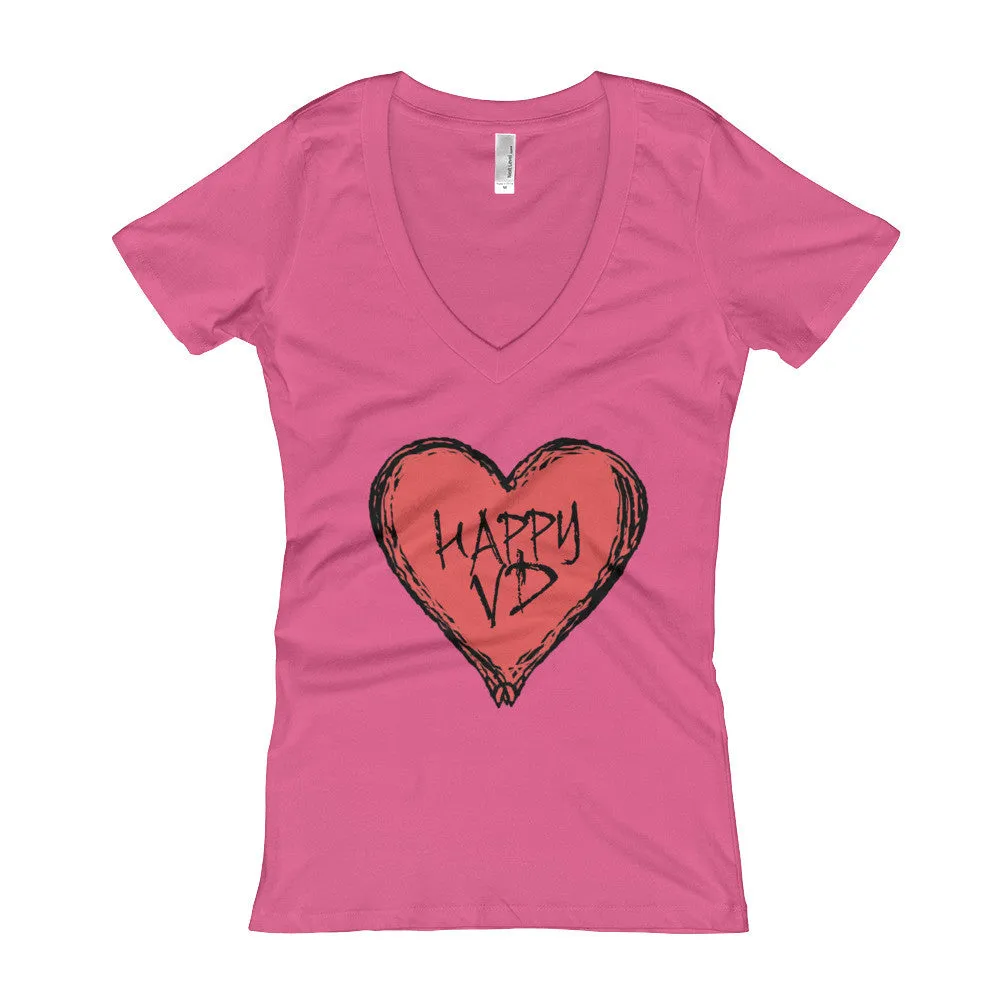 Happy VD Valentines Day Heart Fitted V-Neck T-Shirt