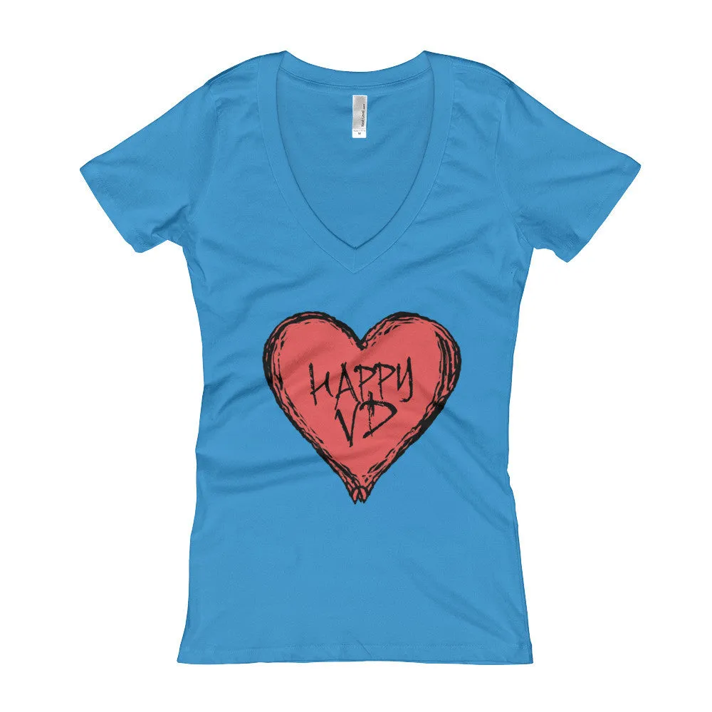 Happy VD Valentines Day Heart Fitted V-Neck T-Shirt