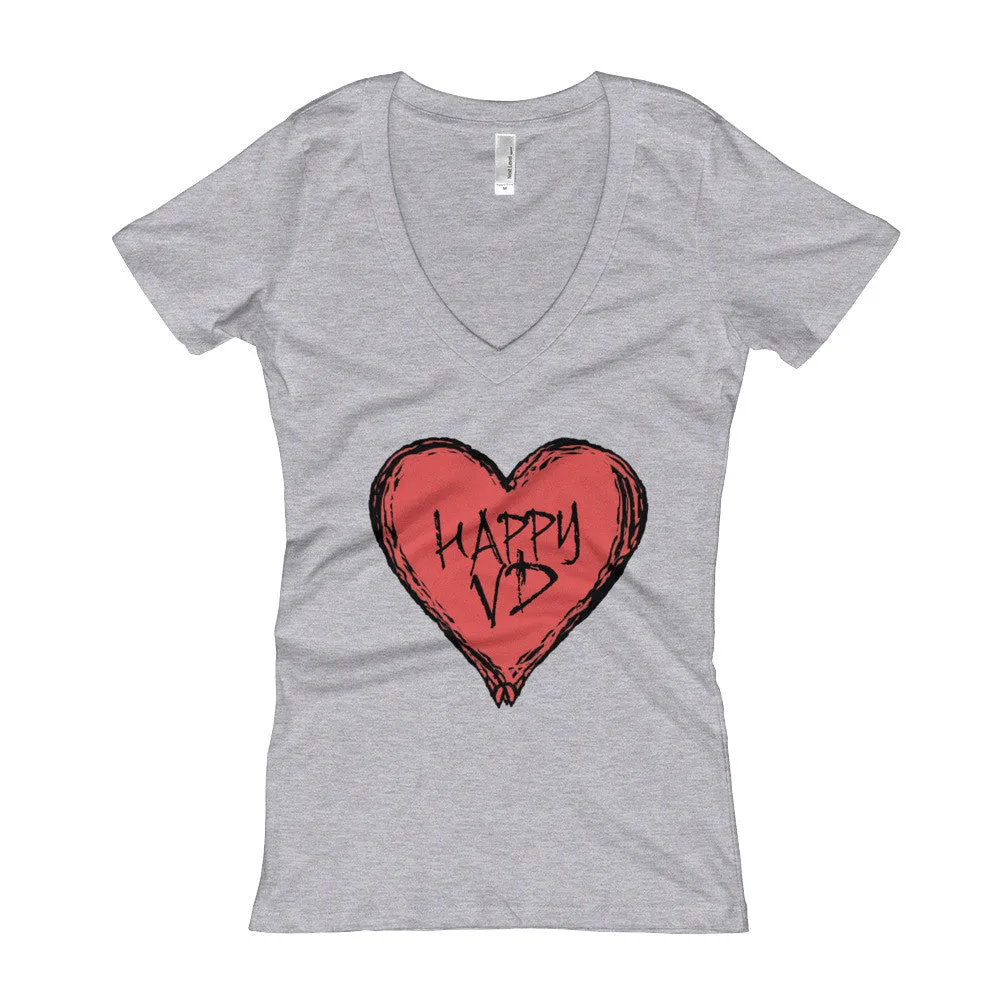 Happy VD Valentines Day Heart Fitted V-Neck T-Shirt