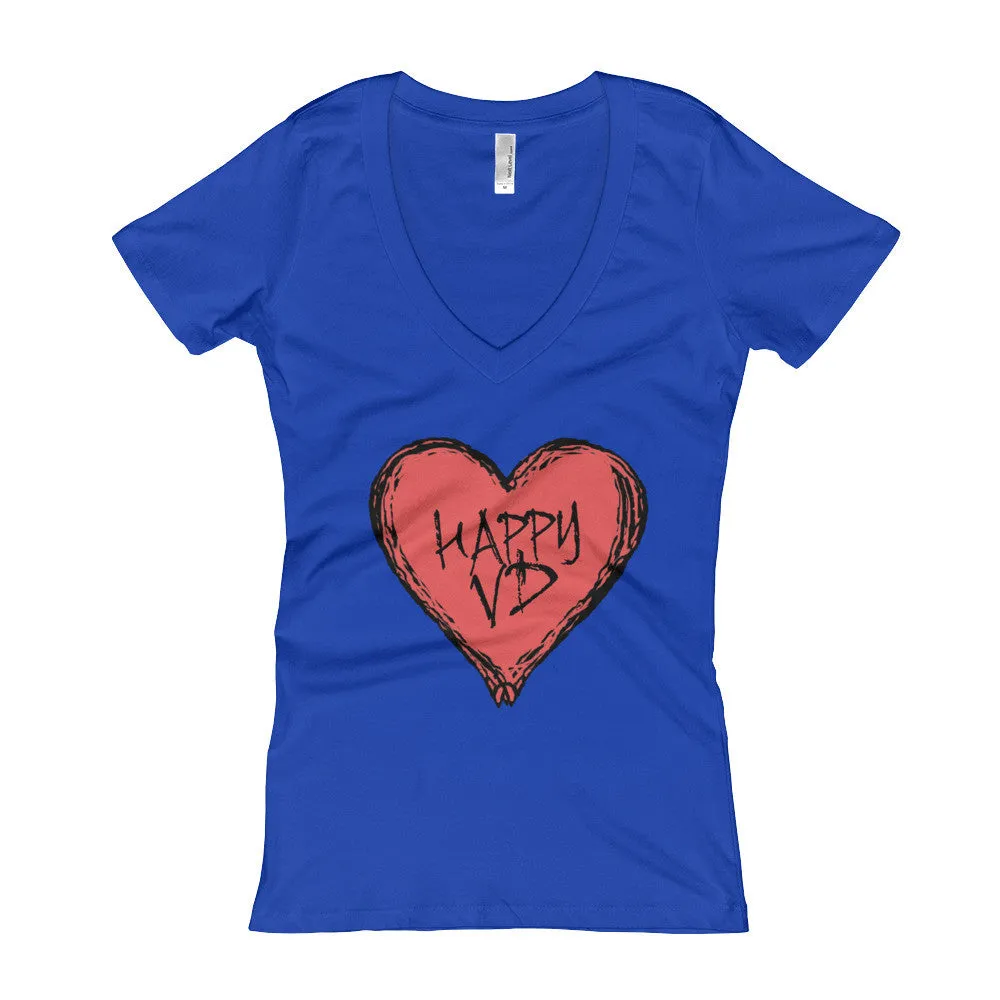 Happy VD Valentines Day Heart Fitted V-Neck T-Shirt