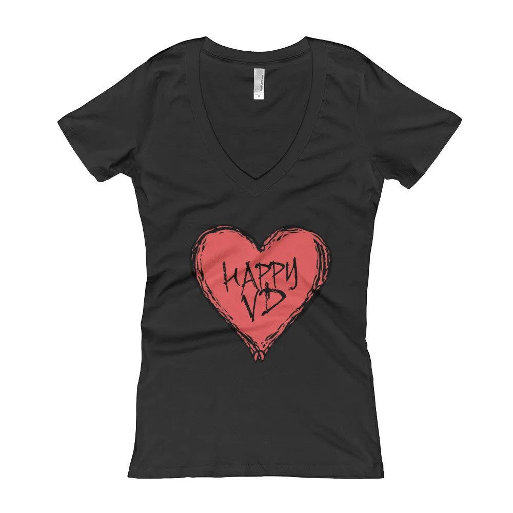 Happy VD Valentines Day Heart Fitted V-Neck T-Shirt