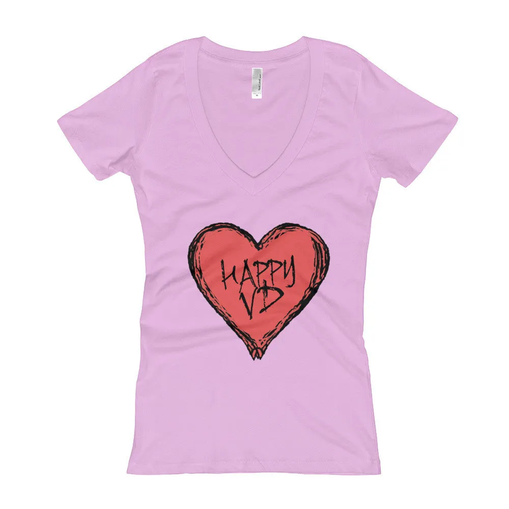 Happy VD Valentines Day Heart Fitted V-Neck T-Shirt