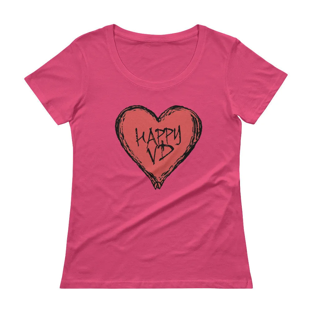 Happy VD Valentines Day Heart Scoop Neck T-Shirt