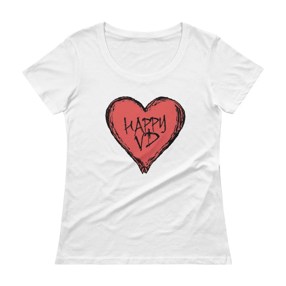 Happy VD Valentines Day Heart Scoop Neck T-Shirt