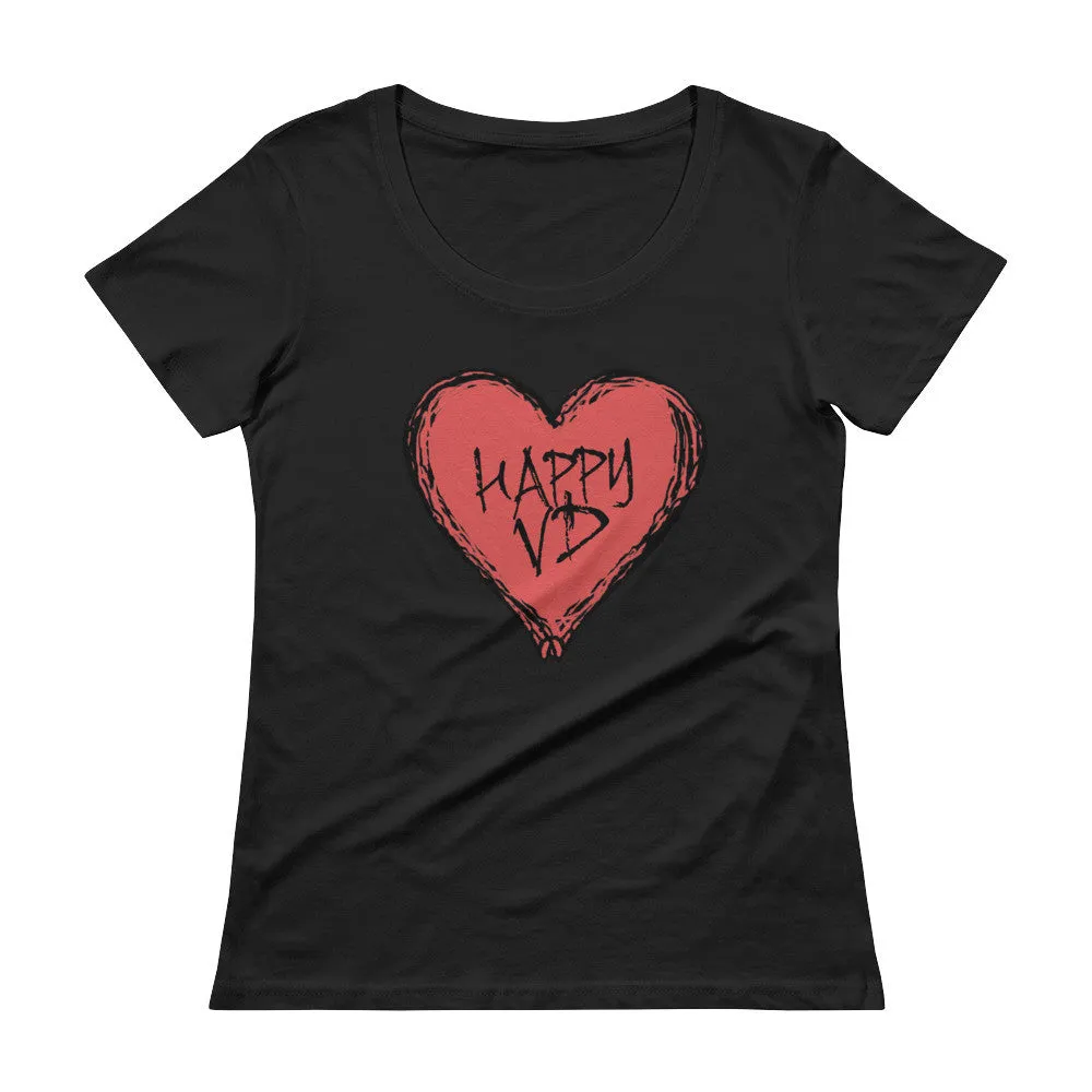 Happy VD Valentines Day Heart Scoop Neck T-Shirt