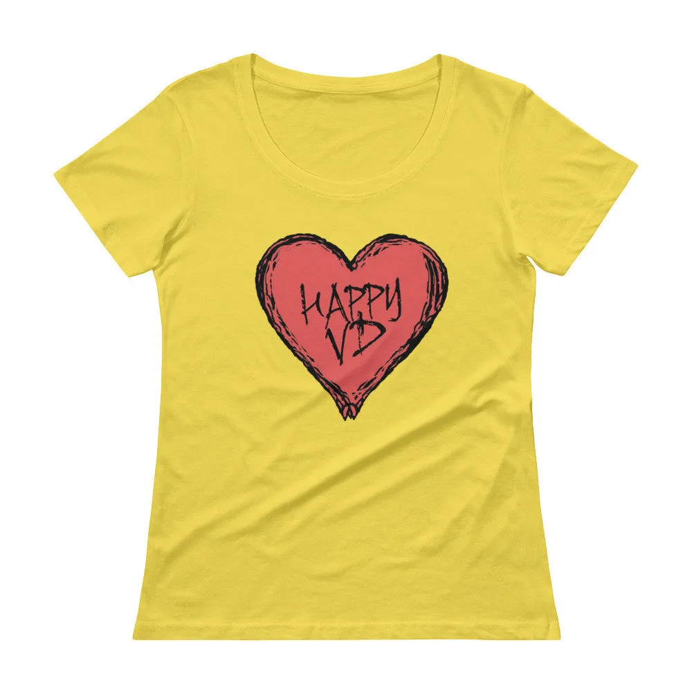 Happy VD Valentines Day Heart Scoop Neck T-Shirt