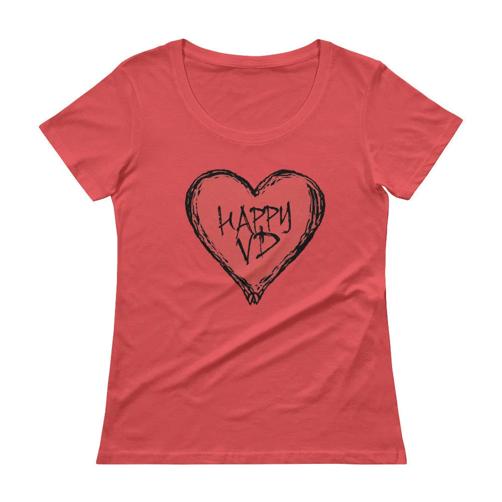 Happy VD Valentines Day Heart Scoop Neck T-Shirt