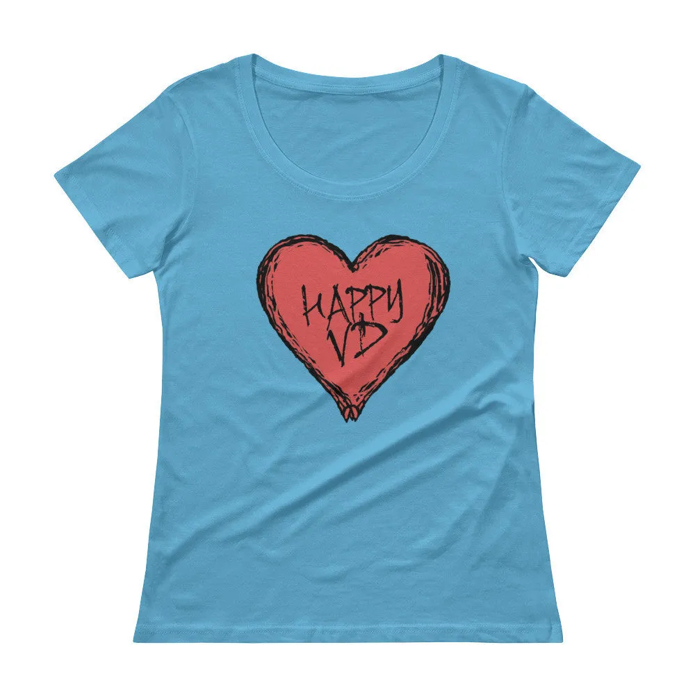 Happy VD Valentines Day Heart Scoop Neck T-Shirt