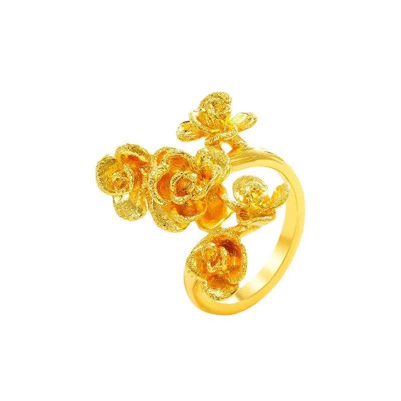 Jewelry Wedding Retro Ring Gold-plated Live Broadcast Spot Opening Adjustable Flower Ring Women's