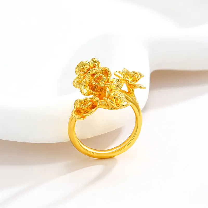 Jewelry Wedding Retro Ring Gold-plated Live Broadcast Spot Opening Adjustable Flower Ring Women's