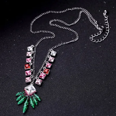 Link Chain Necklace Christmas Leaf Colorful Square