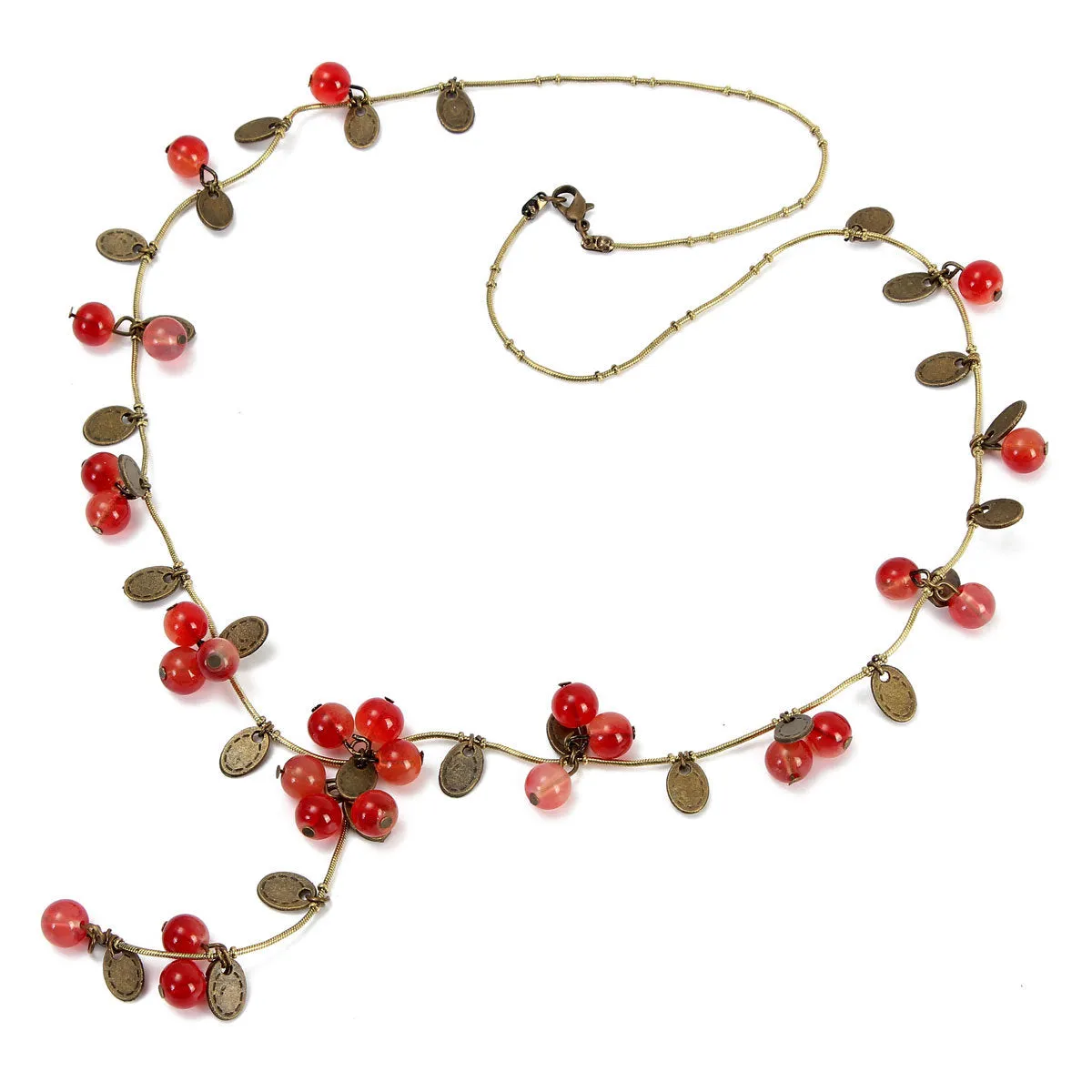 Long Chain Necklace Ethnic Jewelry Red Cherries Beads