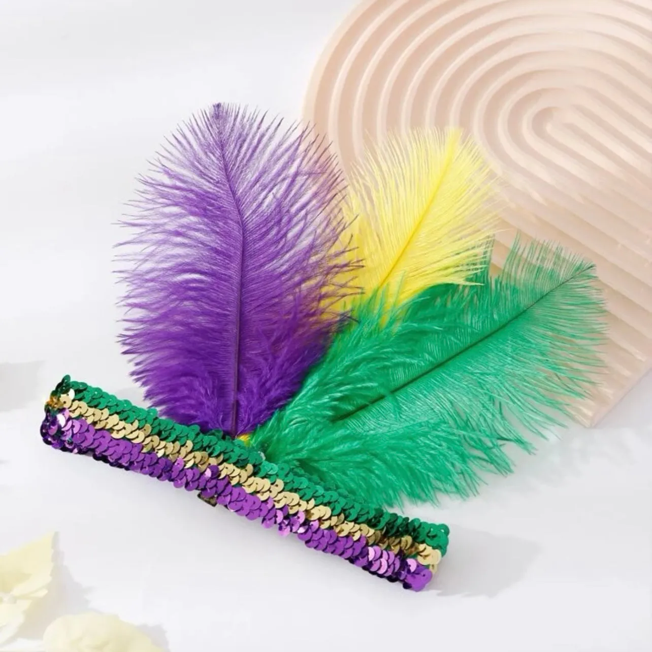 Mardi Gras Headband - Handmade Headpiece, Marsi Gras Accessories, Feather Headpiece, Sequin Headband, Fat Tuesday