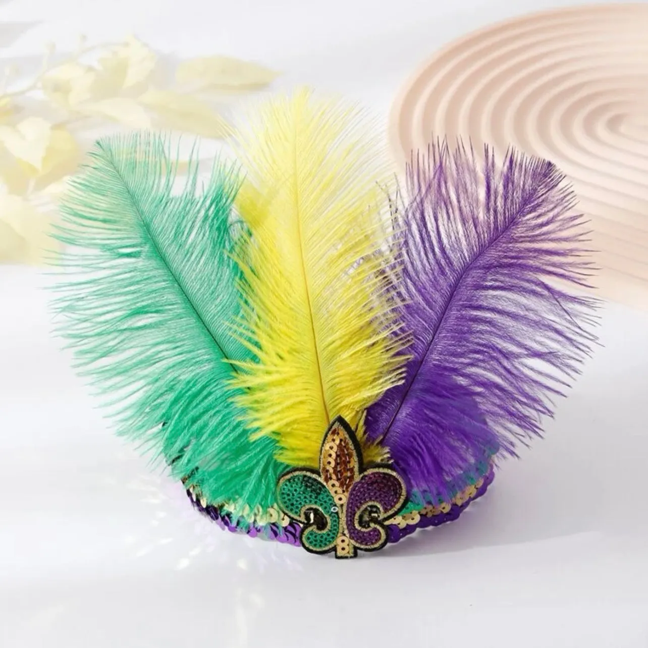 Mardi Gras Headband - Handmade Headpiece, Marsi Gras Accessories, Feather Headpiece, Sequin Headband, Fat Tuesday