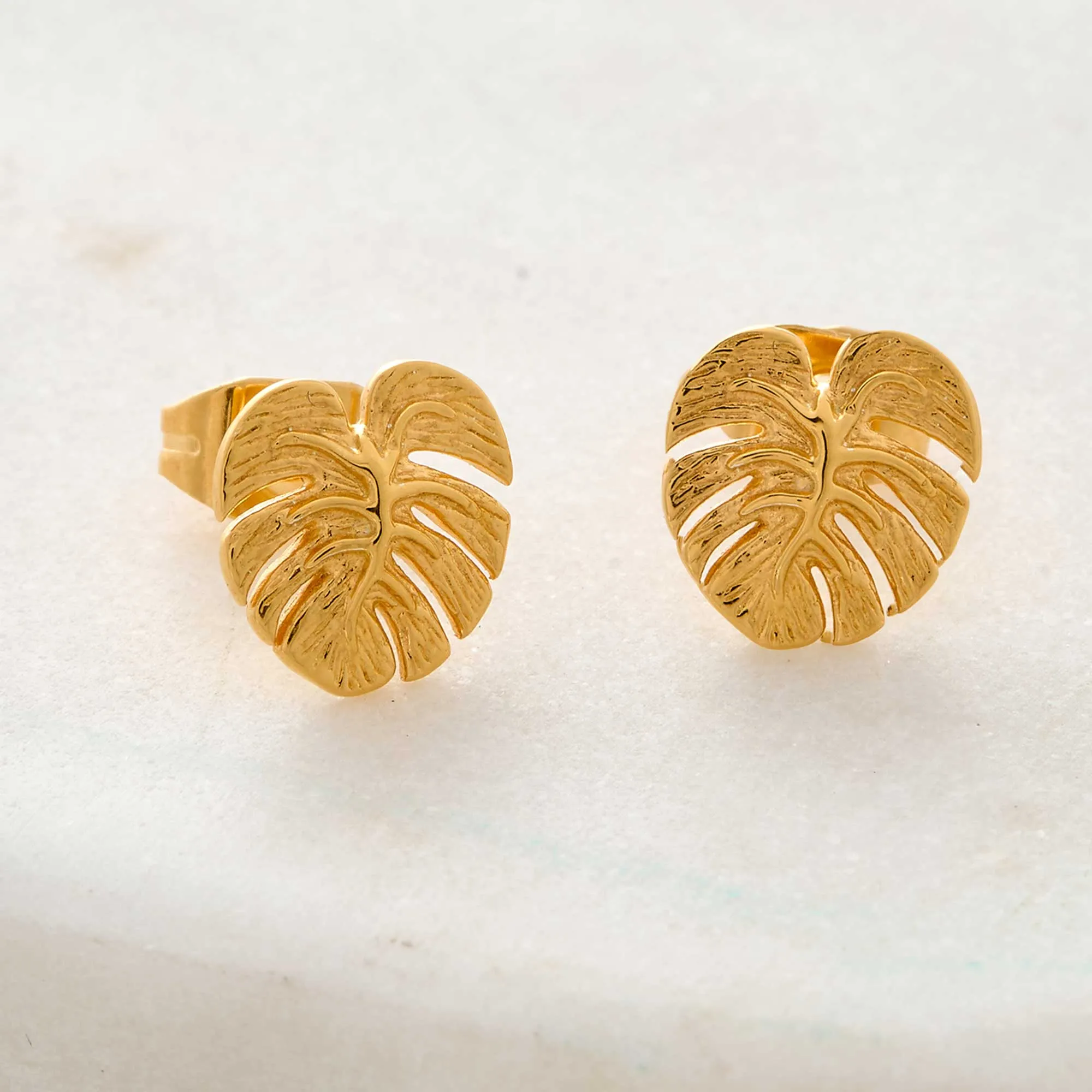 Monstera Palm Leaf Gold Vermeil Stud Earrings