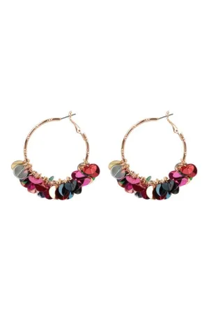 Multi Color Sequin Dangle Hoop Earrings