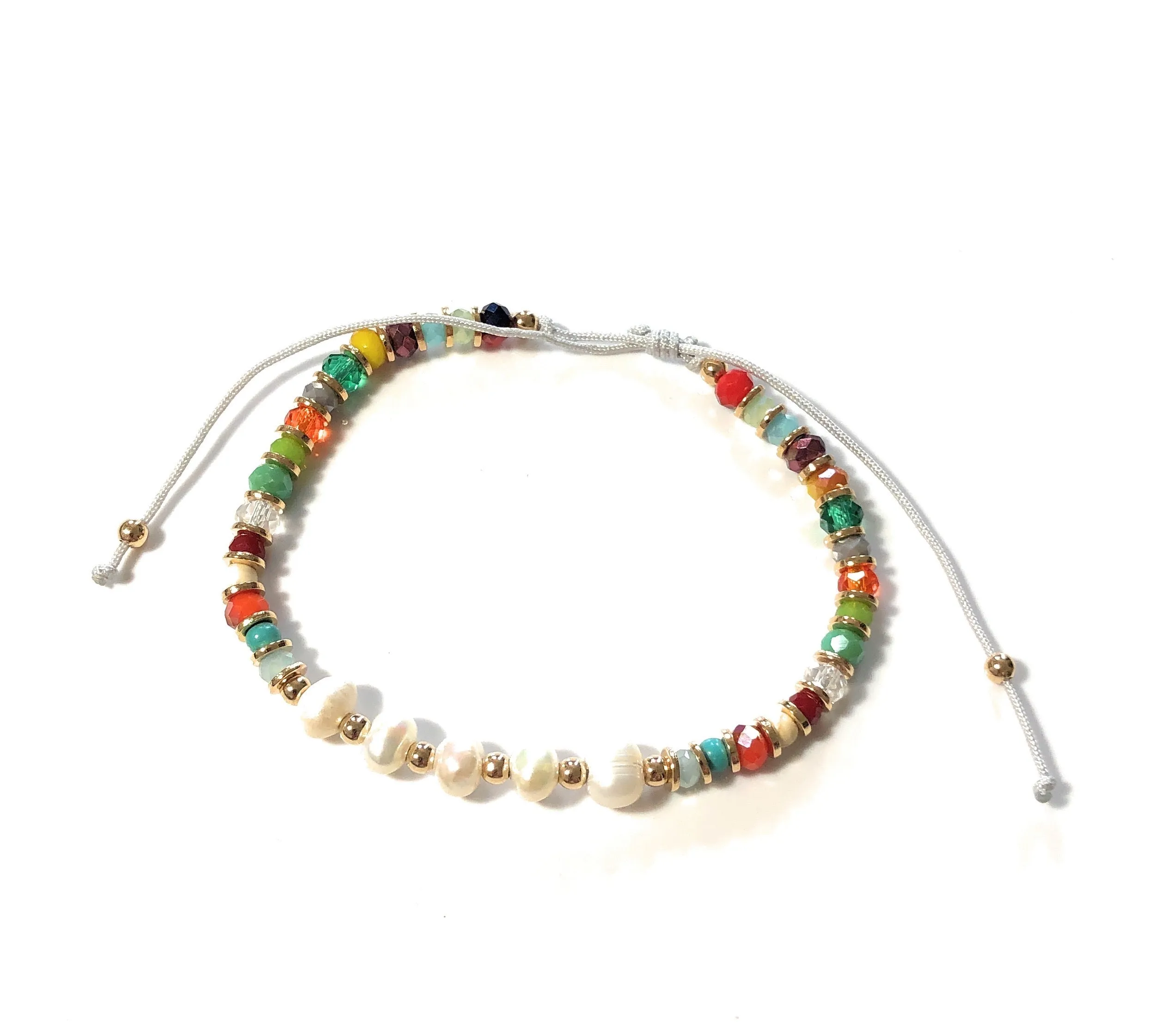 Multicolor Pearl Crystal Adjustable Bracelet for Women